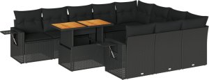 vidaXL 11-cz. zestaw wypoczynkowy do ogrodu, poduszki czarny rattan PE 2