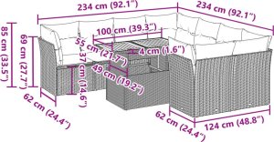 vidaXL 9-cz. zestaw mebli ogrodowych z poduszkami, beżowy, polirattan 11