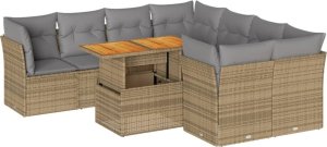 vidaXL 9-cz. zestaw mebli ogrodowych z poduszkami, beżowy, polirattan 2