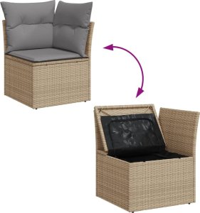 vidaXL 9-cz. zestaw mebli ogrodowych z poduszkami, beżowy, polirattan 6