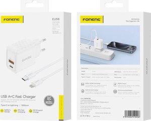 Ładowarka Foneng Ładowarka sieciowa Foneng EU56 1xUSB-A, 1xUSB-C, 20W (Biała) + kabel USB-A do Lightning 3