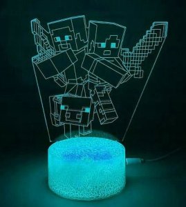 Compliment Lampka Nocna Biurkowa Dla Dzieci Minecraft Creeper 3D Led Rgb + Pilot 2