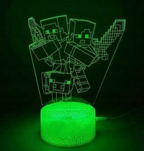 Compliment Lampka Nocna Biurkowa Dla Dzieci Minecraft Creeper 3D Led Rgb + Pilot 3