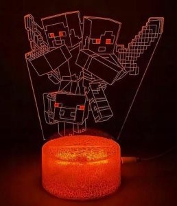 Compliment Lampka Nocna Biurkowa Dla Dzieci Minecraft Creeper 3D Led Rgb + Pilot 4