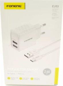 Ładowarka Foneng Ładowarka sieciowa EU53 2xUSB-A, 2,4A (Biała) + kabel USB-C 5