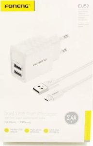 Ładowarka Foneng Ładowarka sieciowa EU53 2xUSB-A, 2,4A (Biała) + kabel USB-C 7