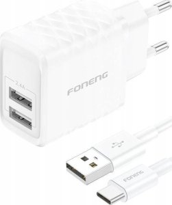 Ładowarka Foneng Ładowarka sieciowa EU53 2xUSB-A, 2,4A (Biała) + kabel USB-C 10