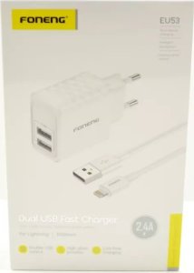 Ładowarka Foneng Ładowarka sieciowa Foneng EU53 2xUSB-A,  2,4A (Biała) + kabel USB-A doLightning 3