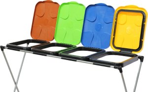 Kosz na śmieci Pako Stojak do segregacji odpadów (4-stanowiskowy) niebieski, zielony, brązowy, żółty - DREWMET 3