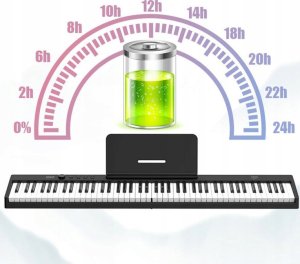 V-Tone PFP pianino cyfrowe przenośne składane niebieskie 88 klawiszy pulpit do nut pokrowiec USB-C 8