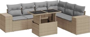 vidaXL vidaXL 7-cz. zestaw wypoczynkowy do ogrodu, z poduszkami, beżowy 2