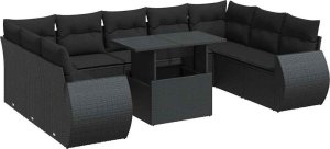 vidaXL vidaXL 10-cz. zestaw wypoczynkowy do ogrodu, z poduszkami, czarny 2