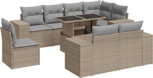 vidaXL vidaXL 9-cz. zestaw mebli ogrodowych z poduszkami, beżowy, polirattan 2