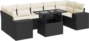 vidaXL vidaXL 8-cz. zestaw wypoczynkowy do ogrodu, z poduszkami, czarny 2