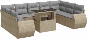 vidaXL vidaXL 10-cz. zestaw mebli ogrodowych z poduszkami, beżowy, polirattan 2