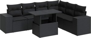 vidaXL vidaXL 7-cz. zestaw wypoczynkowy do ogrodu, z poduszkami, czarny 2