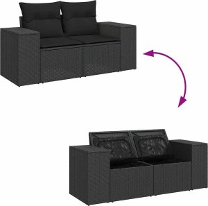 vidaXL vidaXL 7-cz. zestaw wypoczynkowy do ogrodu, z poduszkami, czarny 7