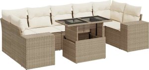 vidaXL vidaXL 8-cz. zestaw mebli ogrodowych z poduszkami, beżowy, polirattan 2