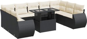 vidaXL vidaXL 10-cz. zestaw wypoczynkowy do ogrodu, z poduszkami, czarny 2