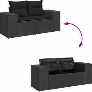 vidaXL vidaXL 9-cz. zestaw wypoczynkowy do ogrodu, z poduszkami, czarny 7