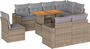 vidaXL vidaXL 9-cz. zestaw mebli ogrodowych z poduszkami, beżowy, polirattan 2