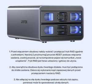 Kieszeń Unitek RAID do dysku SATA 2.5''/3.5'' – 4 tryby, 40TB, 5Gb/s 16