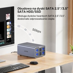 Kieszeń Unitek RAID do dysku SATA 2.5''/3.5'' – 4 tryby, 40TB, 5Gb/s 20