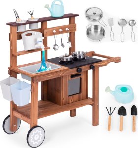 Ecotoys Kuchnia błotna outdoor dla dzieci z akcesroiami drewno jodłowe ECOTOYS 1