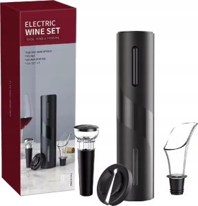 ELEKTRYCZNY KORKOCIĄG OTWIERACZ DO BUTELEK WINA, CZARNY ZESTAW NA PREZENT 2