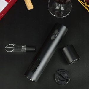 ELEKTRYCZNY KORKOCIĄG OTWIERACZ DO BUTELEK WINA, CZARNY ZESTAW NA PREZENT 6