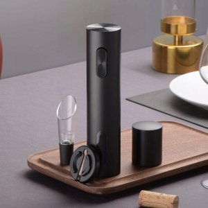 ELEKTRYCZNY KORKOCIĄG OTWIERACZ DO BUTELEK WINA, CZARNY ZESTAW NA PREZENT 7