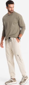 Ombre Dzianinowe męskie joggery z kieszeniami cargo  kremowe V1 OM-PAJO-0199 S 1