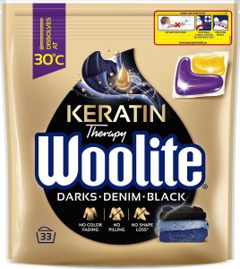 Woolite Woolite Żelowe kapsułki do prania z keratyną czerń, ciemne kolory & jeans 33 szt. 2