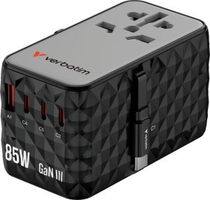 Verbatim Adapter podróżny Verbatim Charge 'n' Travel GaN III globalny 4xUSB-C PD 3.0 QC 4+ 70W, 1xUSB-A QC 4+ 60W 1