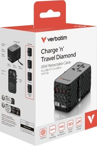Verbatim Adapter podróżny Verbatim Charge 'n' Travel GaN III globalny 4xUSB-C PD 3.0 QC 4+ 70W, 1xUSB-A QC 4+ 60W 11