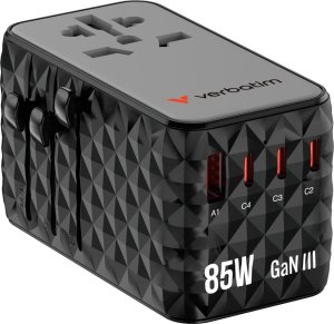 Verbatim Adapter podróżny Verbatim Charge 'n' Travel GaN III globalny 4xUSB-C PD 3.0 QC 4+ 70W, 1xUSB-A QC 4+ 60W 3
