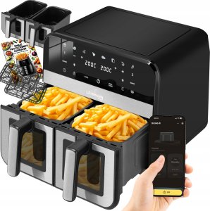 Frytkownica beztłuszczowa Lehmann FRYTKOWNICA BEZTŁUSZCZOWA PODWÓJNA FRYTOWNICA 9L AIRFRYER 2X SZUFLADY WiFi 1