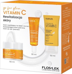 Floslek FLOSLEK Zestaw prezentowy Vitamin C (krem nawilżający 50ml+krem pod oczy 30ml+krem do rąk 50ml)+ 1
