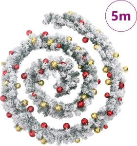 vidaXL Świąteczna girlanda z bombkami i światłami LED, zielona, 5 m 7