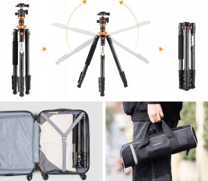 Statyw Kf Statyw z włókna węglowego 160cm 10kg + Monopod / K&F / D254C1 +BH-28L / KF09.109 5