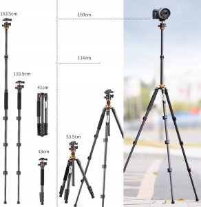 Statyw Kf Statyw z włókna węglowego 160cm 10kg + Monopod / K&F / D254C1 +BH-28L / KF09.109 8