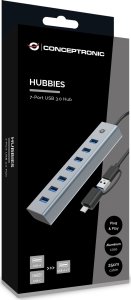 HUB USB Conceptronic Conceptronic HUBBIES21G huby i koncentratory USB 3.2 Gen 1 (3.1 Gen 1) Type-A 5000 Mbit/s Szary 4