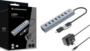 HUB USB Conceptronic Conceptronic HUBBIES21GP huby i koncentratory USB 3.2 Gen 1 (3.1 Gen 1) Type-A 5000 Mbit/s Szary 4