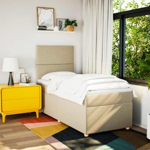 vidaXL Łóżko kontynentalne z materacem, kremowe, tkanina, 90x200 cm 5