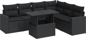 vidaXL 7-cz. zestaw wypoczynkowy do ogrodu, z poduszkami, czarny 2
