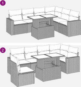 vidaXL 7-cz. zestaw wypoczynkowy do ogrodu, z poduszkami, beżowy 11