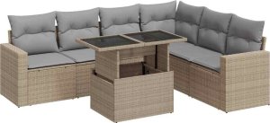vidaXL 7-cz. zestaw wypoczynkowy do ogrodu, z poduszkami, beżowy 2