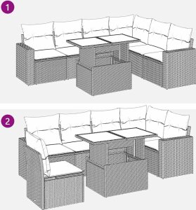 vidaXL vidaXL 7-cz. zestaw wypoczynkowy do ogrodu, z poduszkami, beżowy 11