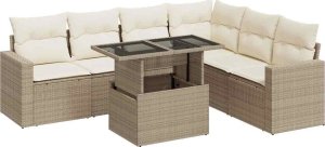 vidaXL vidaXL 7-cz. zestaw wypoczynkowy do ogrodu, z poduszkami, beżowy 2