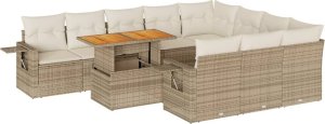 vidaXL vidaXL 11-cz. zestaw mebli ogrodowych z poduszkami, beżowy, polirattan 2